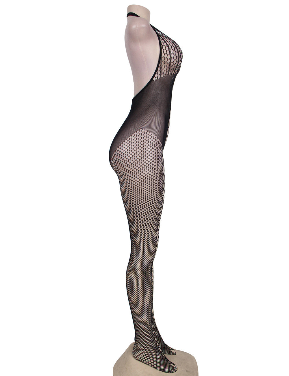 Black Crisscross Detail Fishnet Open Back Body Stocking