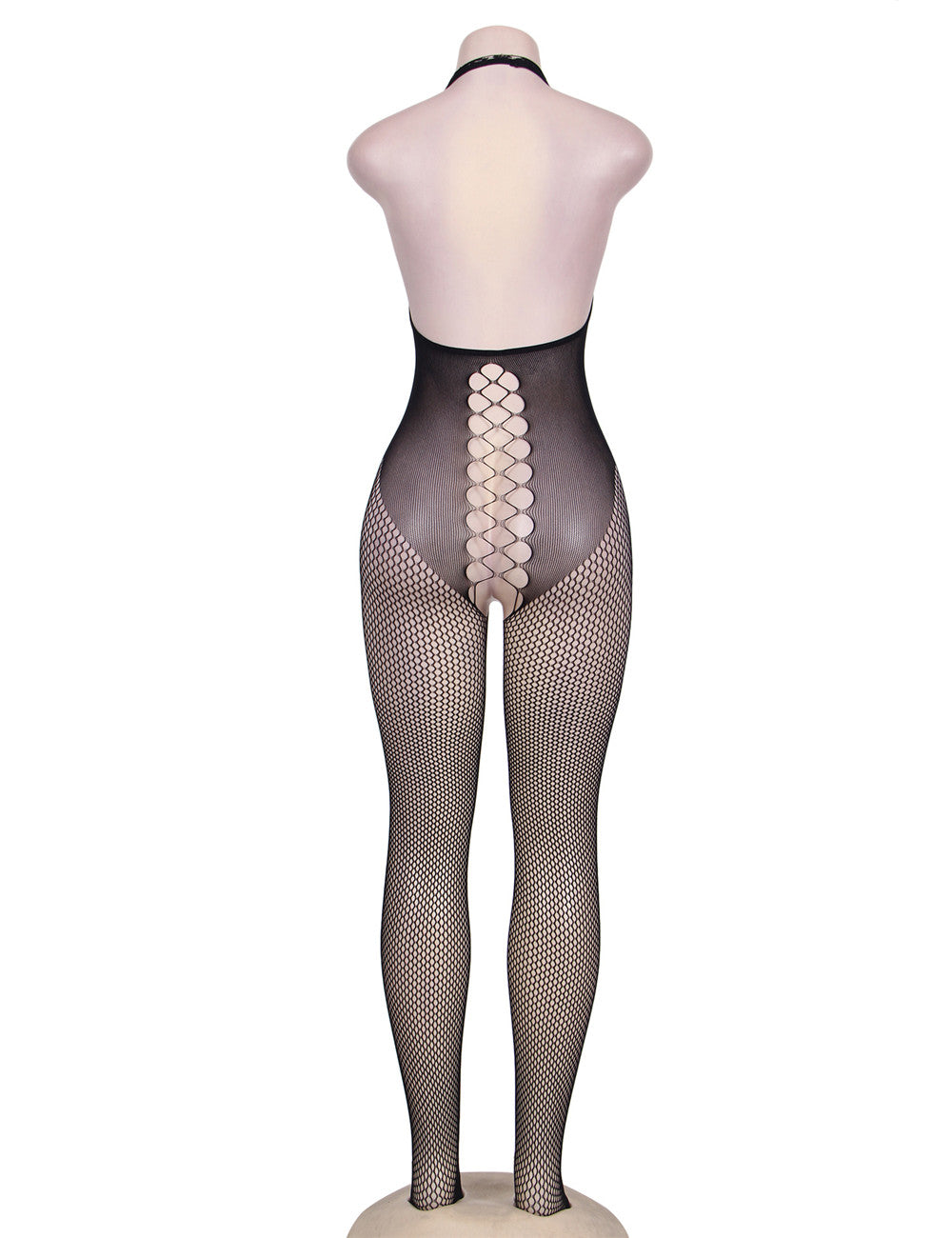 Black Crisscross Detail Fishnet Open Back Body Stocking