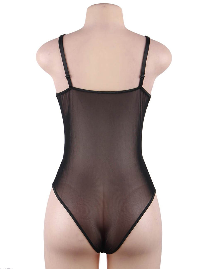 Black Lace Eyelash Lace Splice Sexy Bodysuit